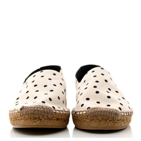 Nwt. Saint Laurent signature espadrilles cream and black pokadots W/Box - Picture 13 of 13